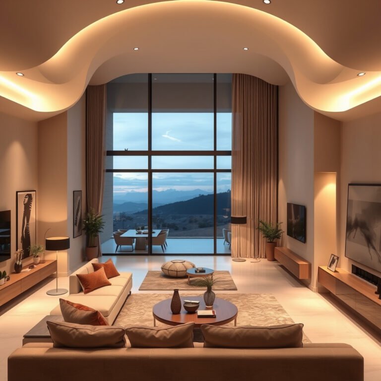 Sala moderna com vista panorâmica das montanhas