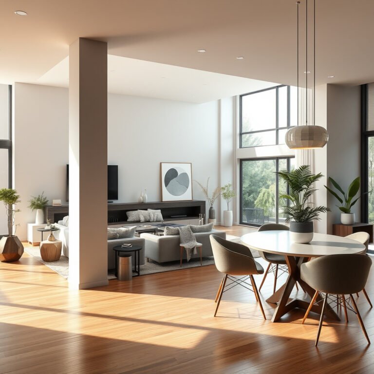 Sala moderna iluminada com móveis elegantes