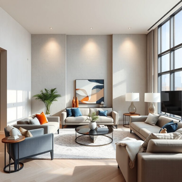 Sala de estar moderna com móveis elegantes.