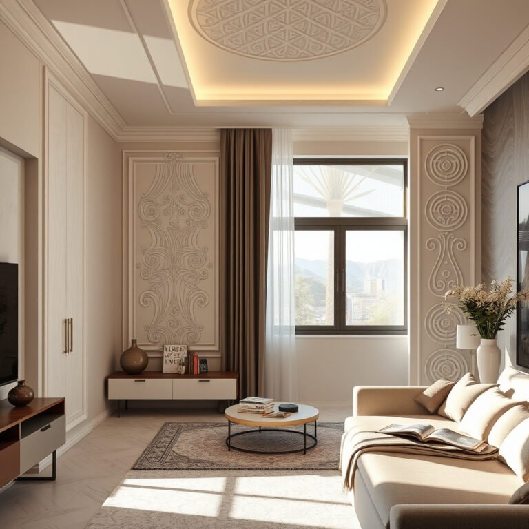 Sala de estar elegante com decoração detalhada.