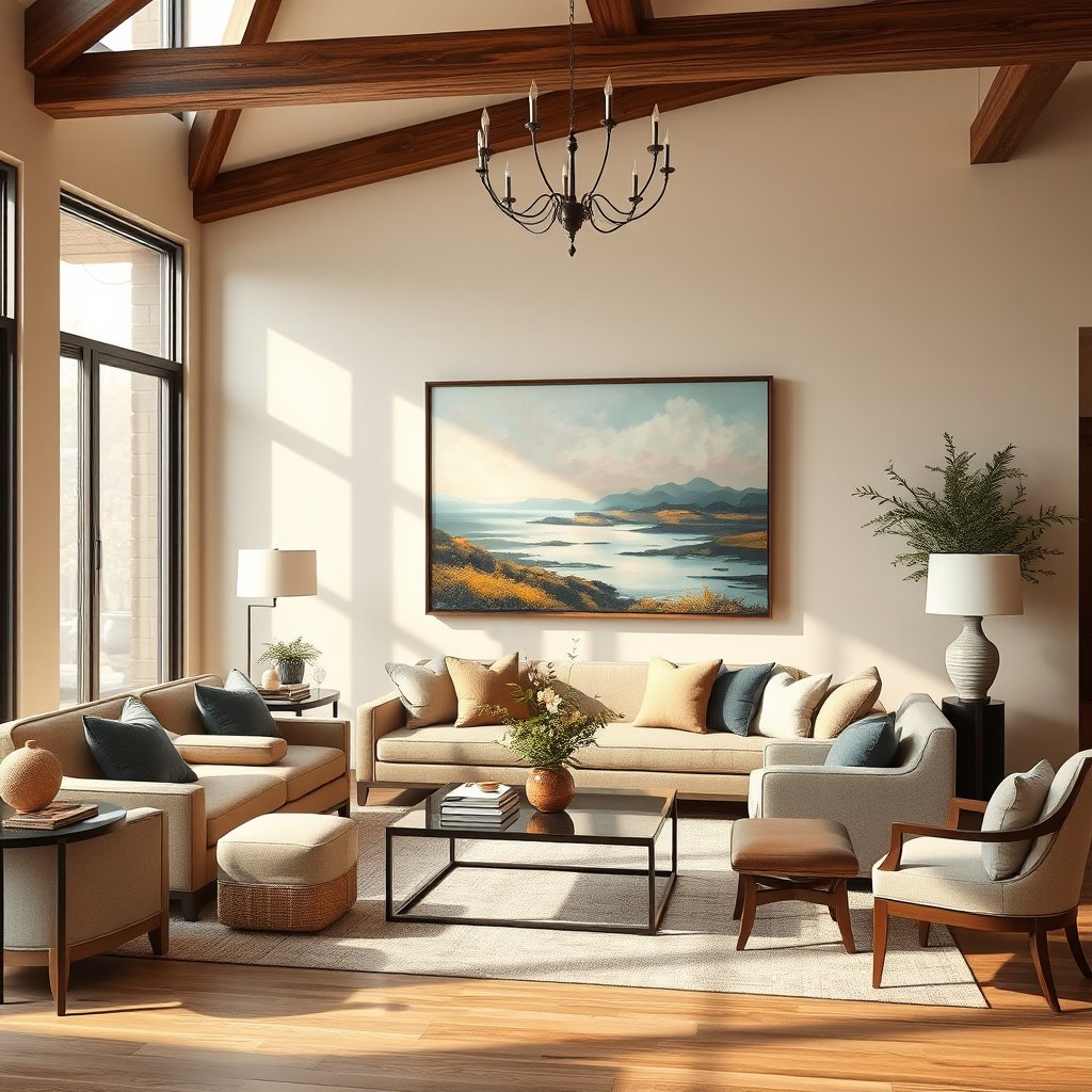 Sala de estar moderna com decoração elegante.
